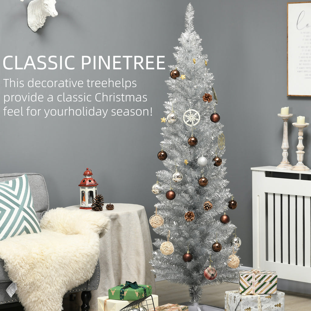 6' Artificial Pencil Christmas Tree, Slim Xmas Tree With 390 Realistic