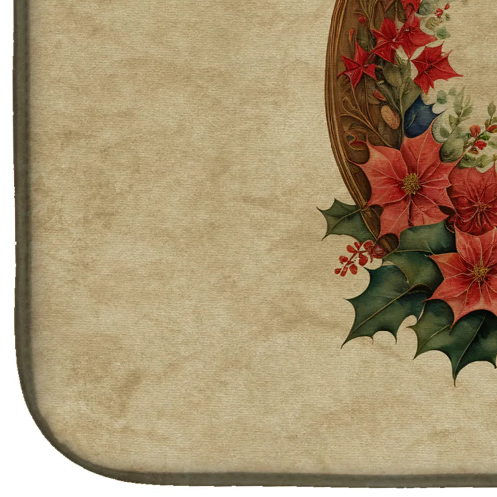 Basenji Christmas Flowers Dish Drying Mat Absorbent Dish Drying Mat Pad