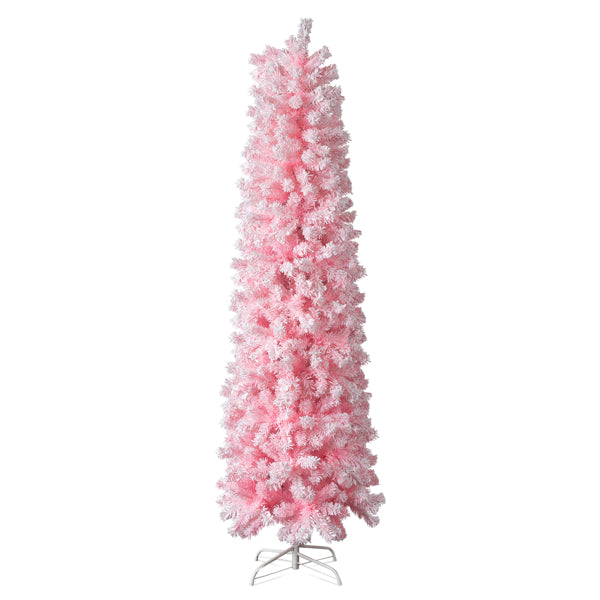 7.5 FT Snow Flocked Hinged Christmas Tree, Artificial Pencil Christmas