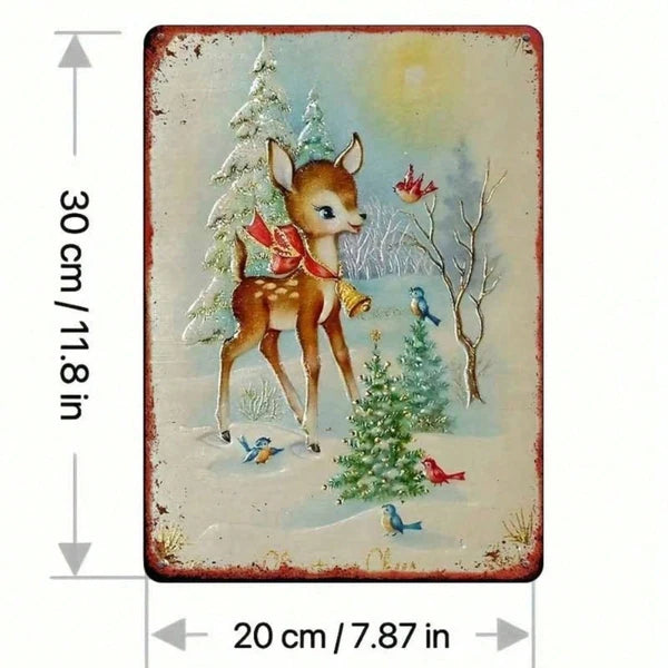 1PC Rustic Iron Metal Wall Sign Winter Reindeer Snowy Woods Pattern No