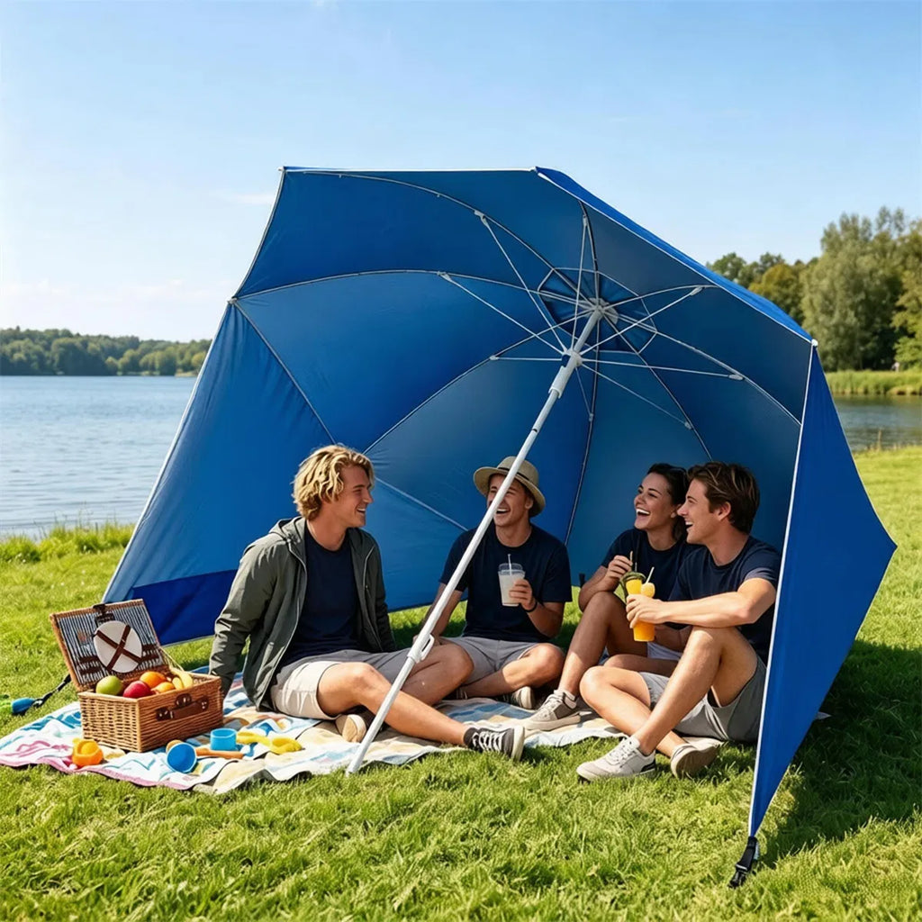 2-in-1 Portable Beach Umbrella With Side Panels UPF 50+ Silver Coated