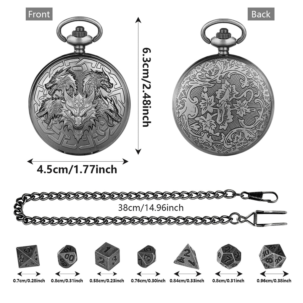 Retro Creative Pocket Watch Shaped Tabletop Game Dice Set -7PCS Metal