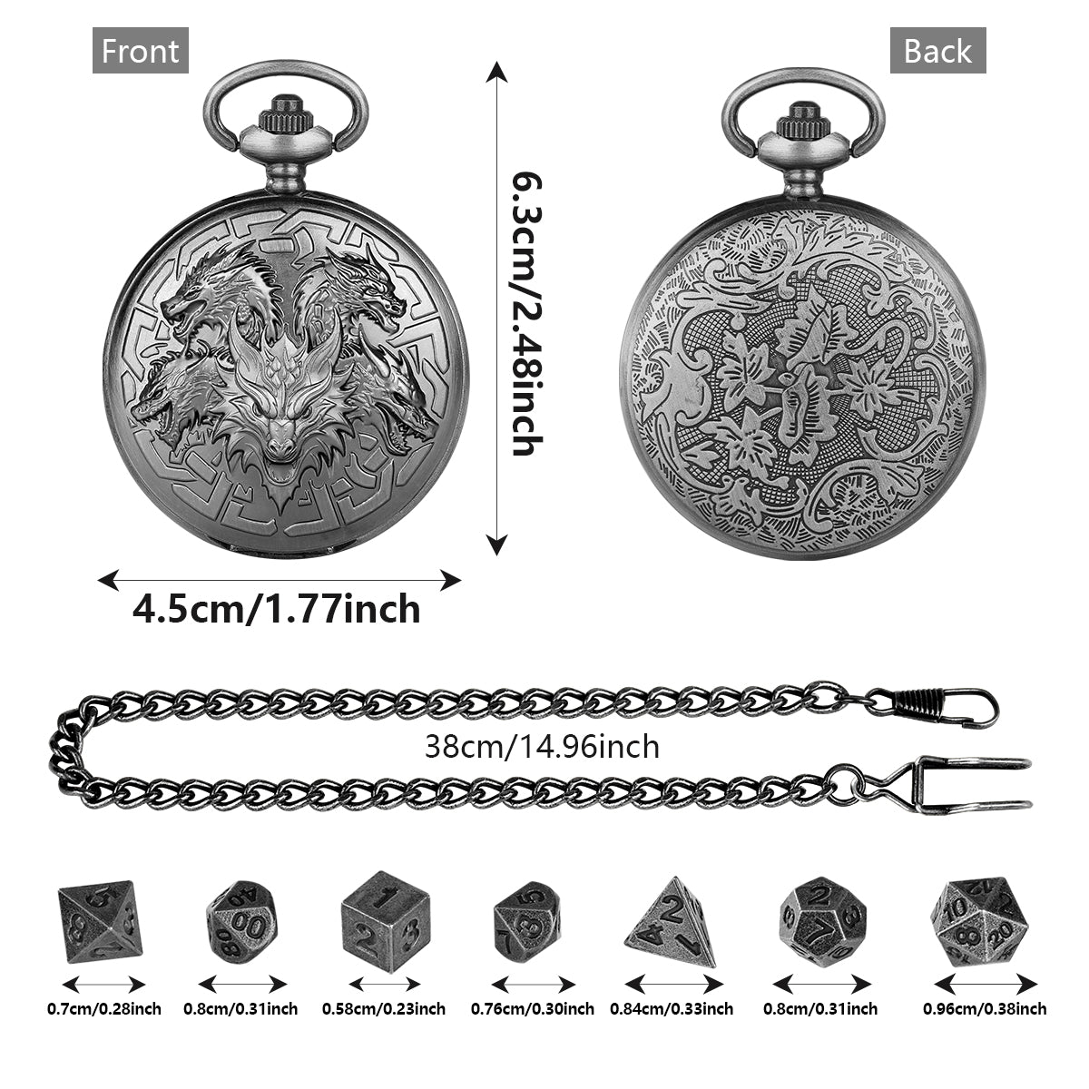Retro Creative Pocket Watch Shaped Tabletop Game Dice Set -7PCS Metal
