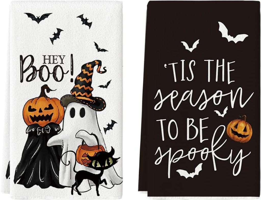 Ghost Cat Halloween Kitchen Towels, Set Of 2, 18 X 26 Inch Decorative