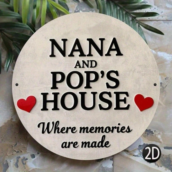 Grandma Nana & Grandpa Papus Vintage Circular Sign 7.8x7.8 Inch 2D Flat