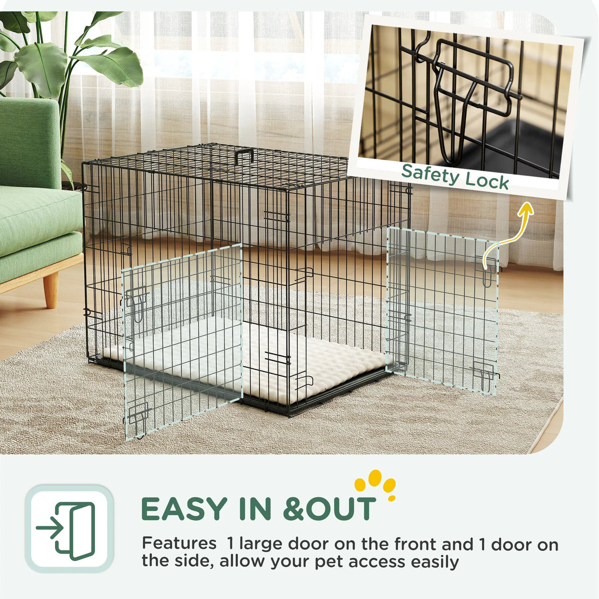 30" Dog Crate With 2 Doors, Folding Metal Dog Cage With Soft Cushion