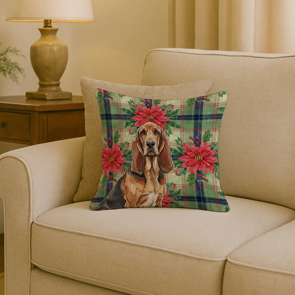 Liver And Tan Bloodhound Christmas Poinsettias Throw Pillow Decorative