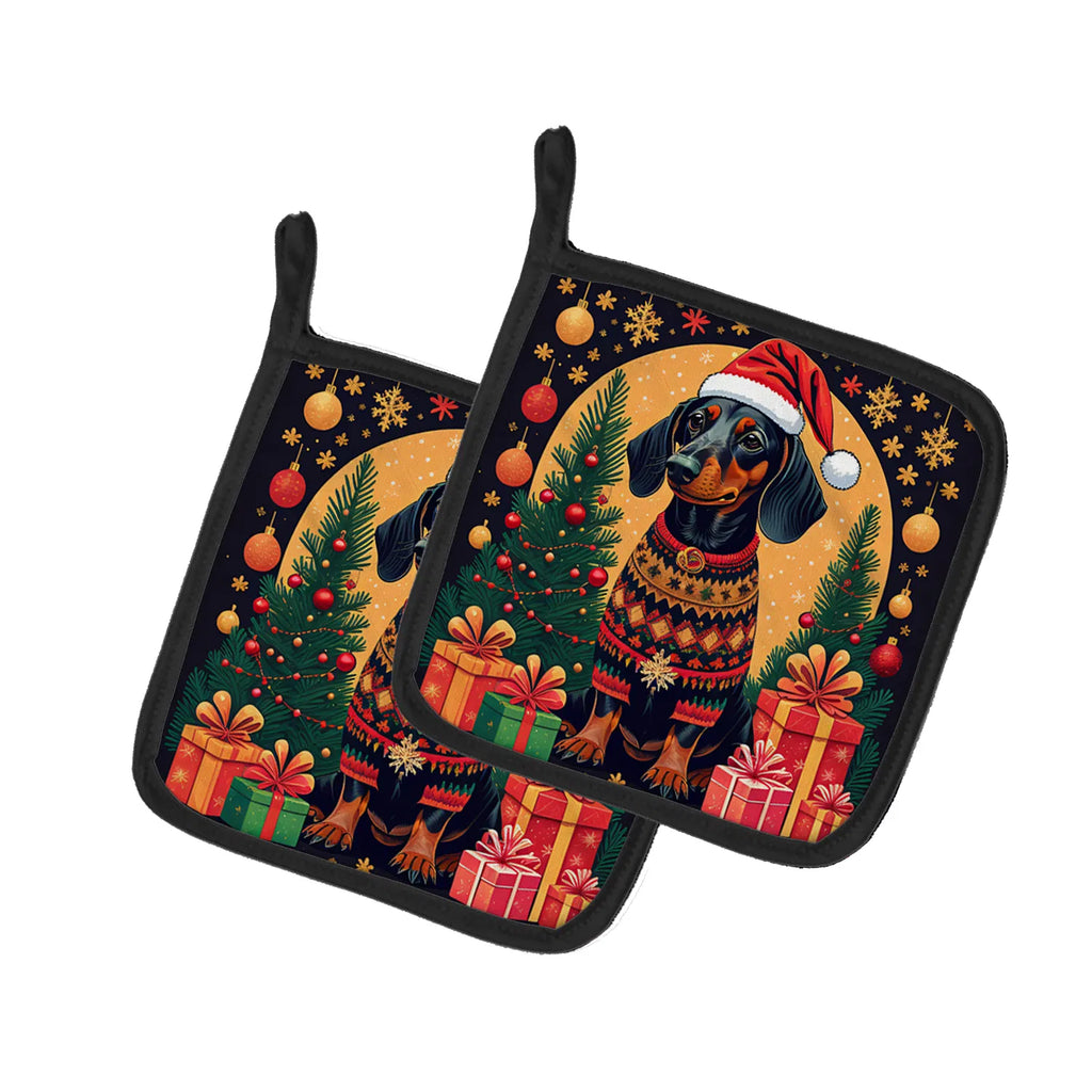 Black And Tan Dachshund Christmas Pair Of Pot Holders Kitchen Heat