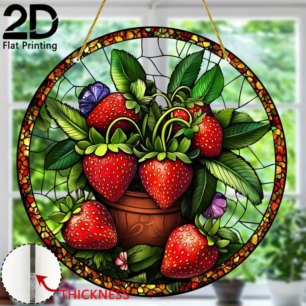 Acrylic Strawberry Hanging Decor Colorful Window Wall Art Garden