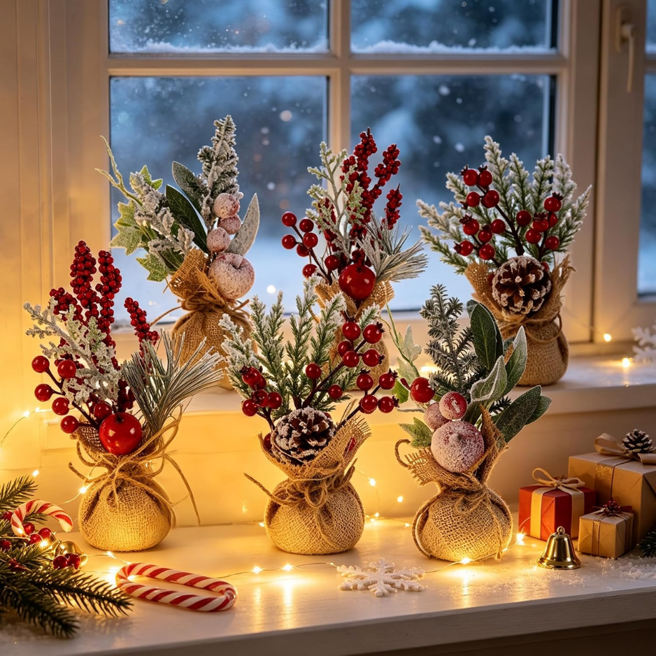 6Pcs Mini Christmas Trees, Tabletop Holiday Centerpiece Decorations