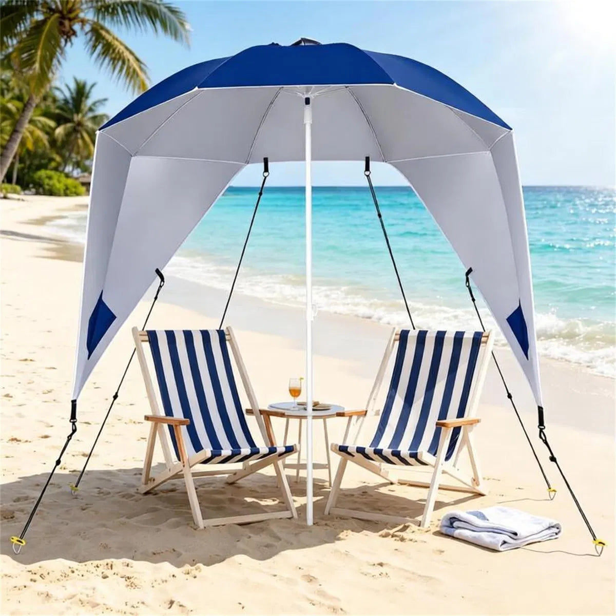 2-in-1 Portable Beach Umbrella With Side Panels UPF 50+ Silver Coated