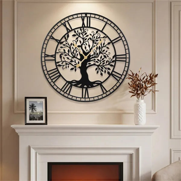 Black Tree Of Life Decorative Wall Clock, 27' Non-ticking Quartz
