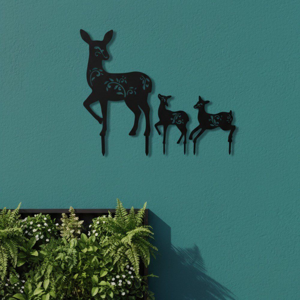 3-Pack Vintage Black Metal Deer Garden, Stakes Rustproof Rustic