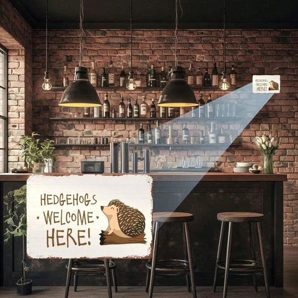 Hedgehog Welcome Sign, Animal Yard Decor, Weather Resistant Distressed