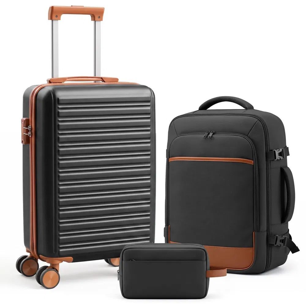 3pcs Travel Luggage Set With Backpack, Includes 20-Inch Carry-on