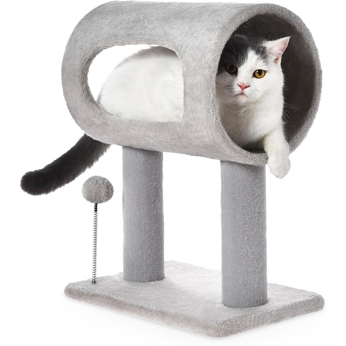 Gray Indoor Cat Tree With Hanging Ball 20.5Cat Tree With Tunnel Bed