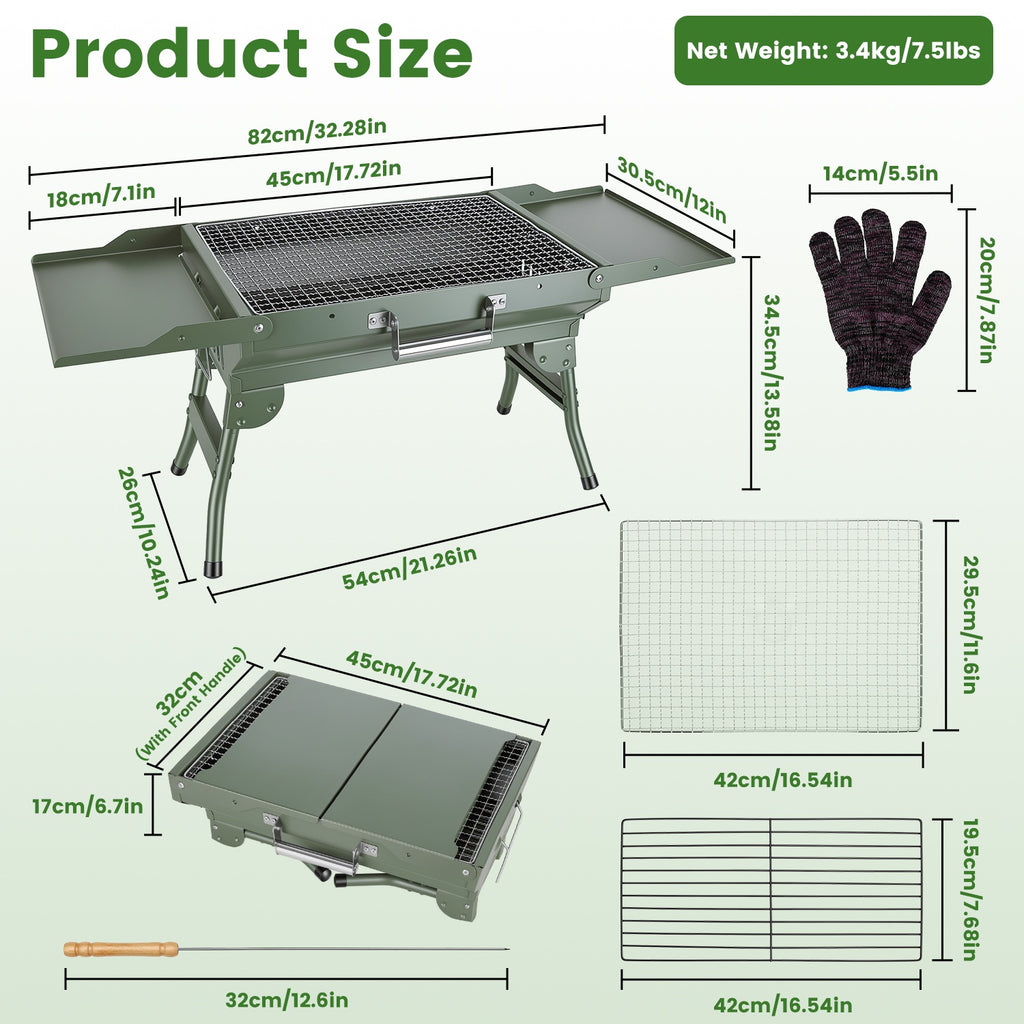 Foldable Charcoal Grill Portable BBQ Grill With Storage Shelf, Carry