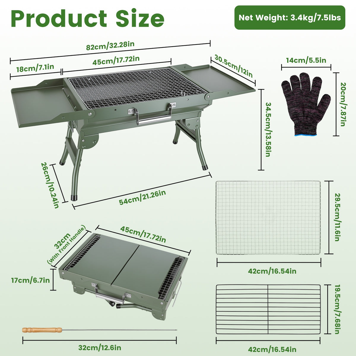 Foldable Charcoal Grill Portable BBQ Grill With Storage Shelf, Carry