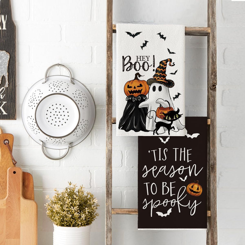 Ghost Cat Halloween Kitchen Towels, Set Of 2, 18 X 26 Inch Decorative