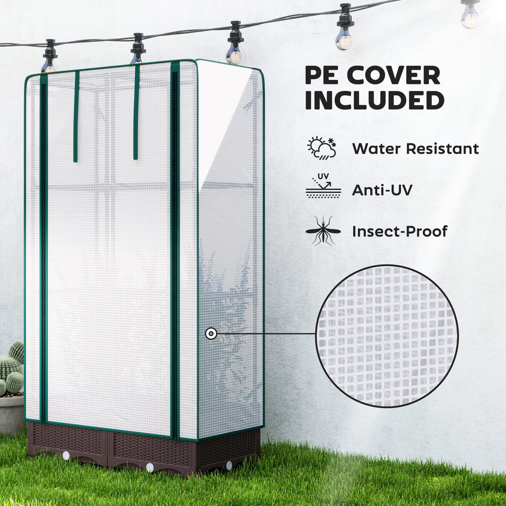 Garden Bed With Trellis, Outdoor Plant Box With PE Cover, Drainage