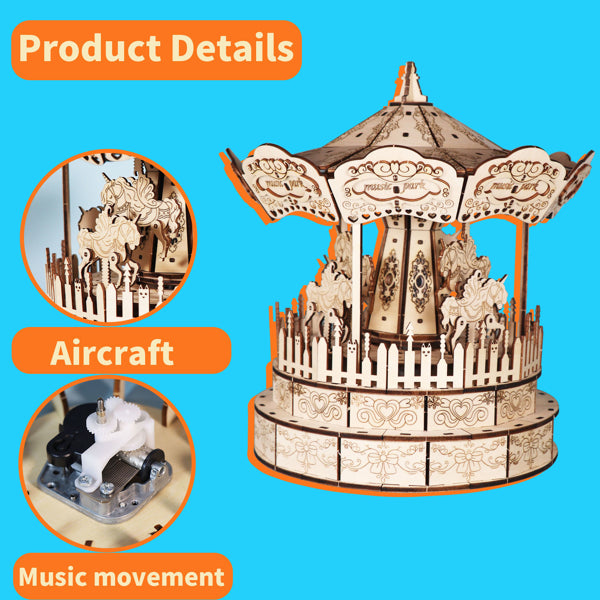 Music Park 3d Wooden Puzzle Carousel Music Box Handmade Assembly Model