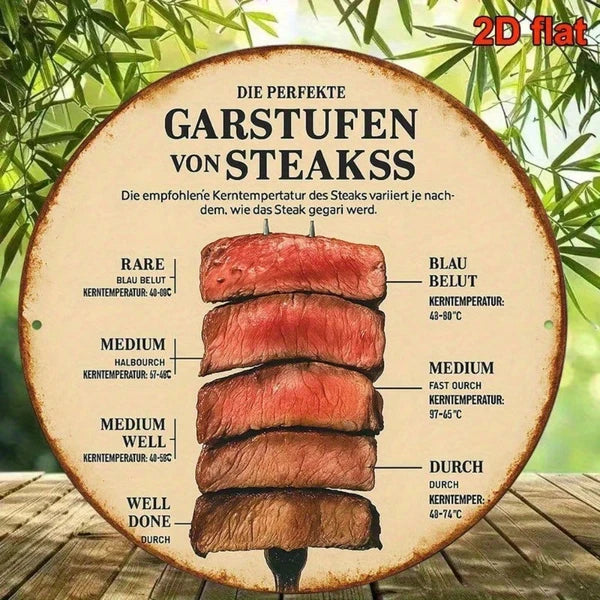 1pc Vintage French/german Steak Doneness Chart, 8x8 Inch Retro Meat