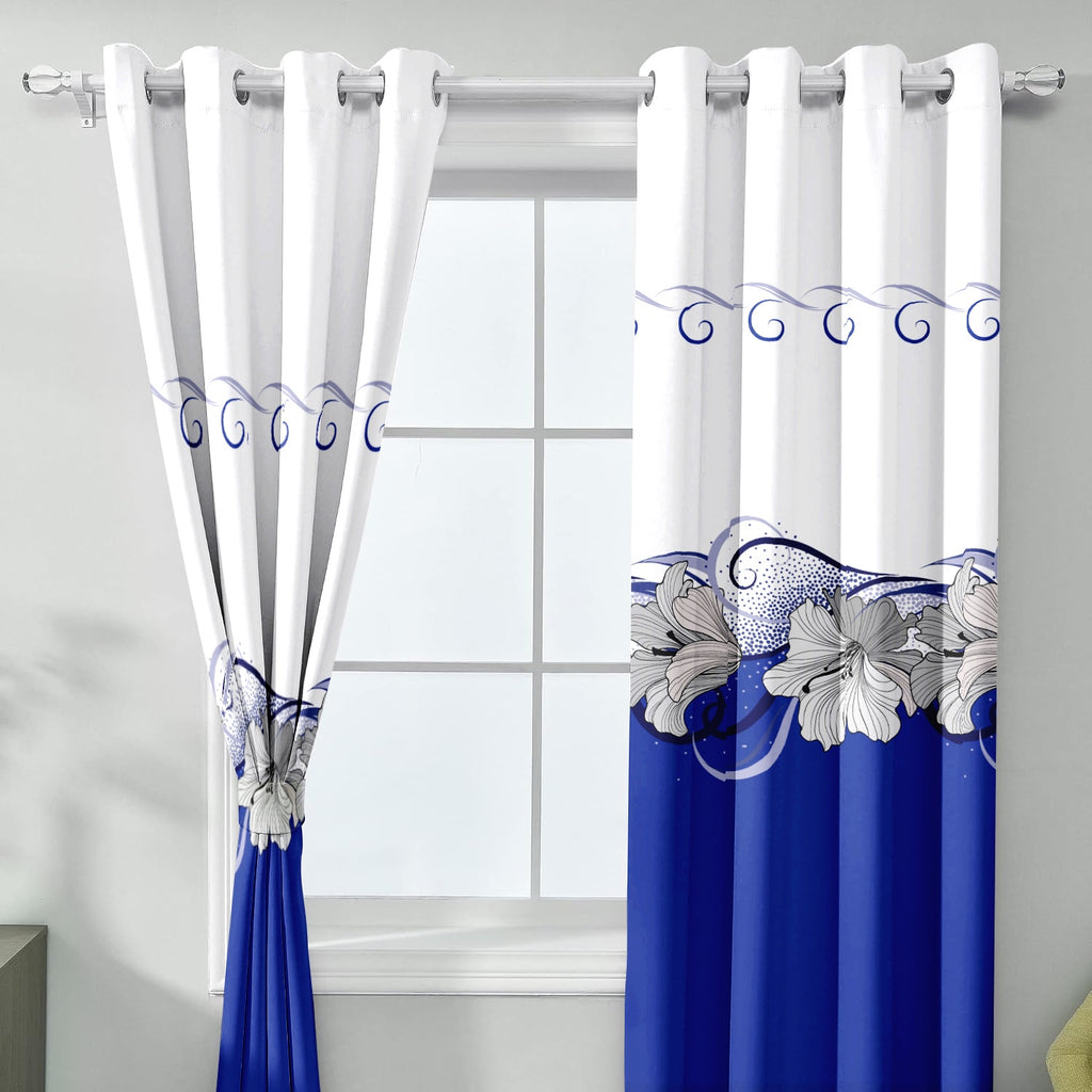 9-Piece Blue And White Lotus Bedspread And Curtain Set For King