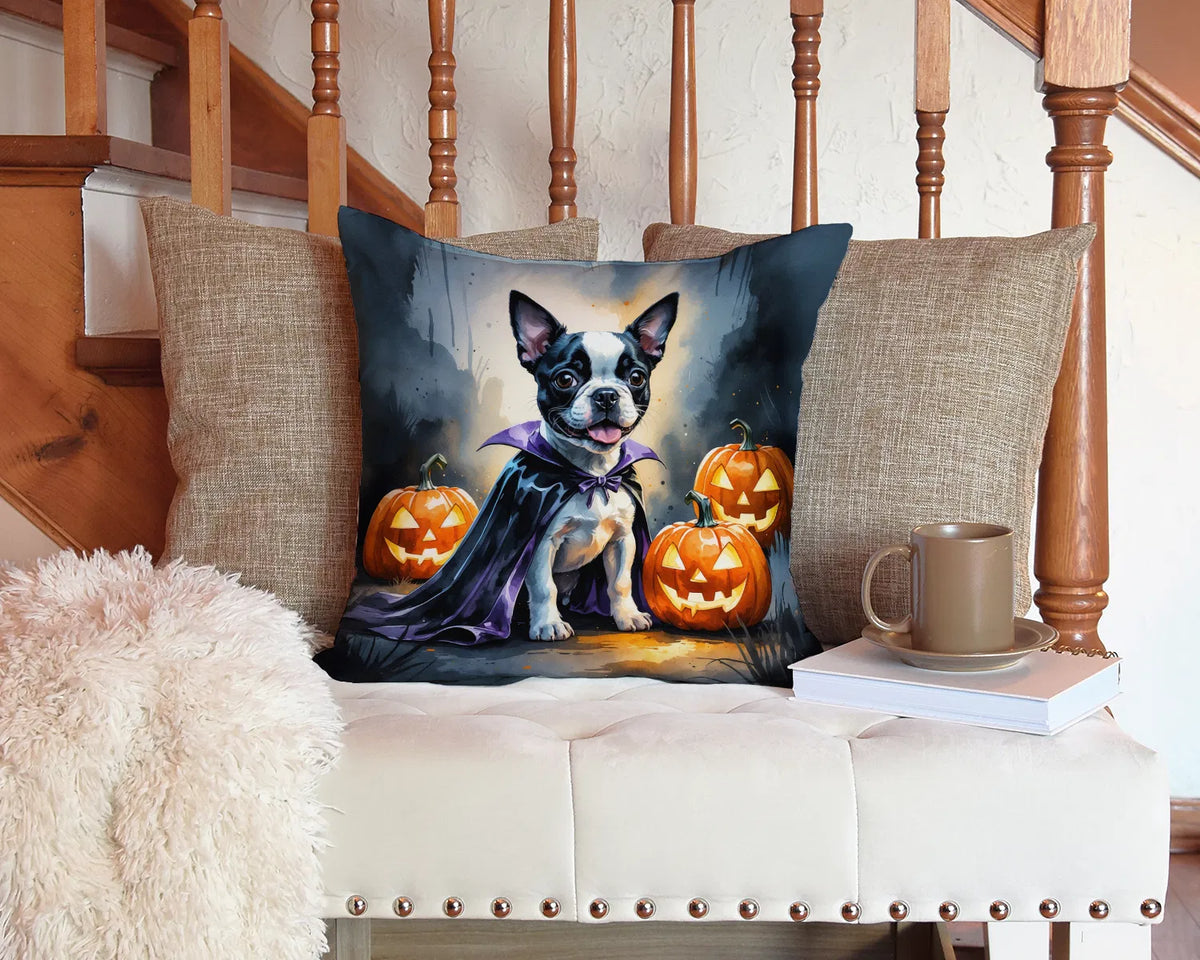 Boston Terrier Puppy Halloween Throw Pillow Machine Washable, Indoor