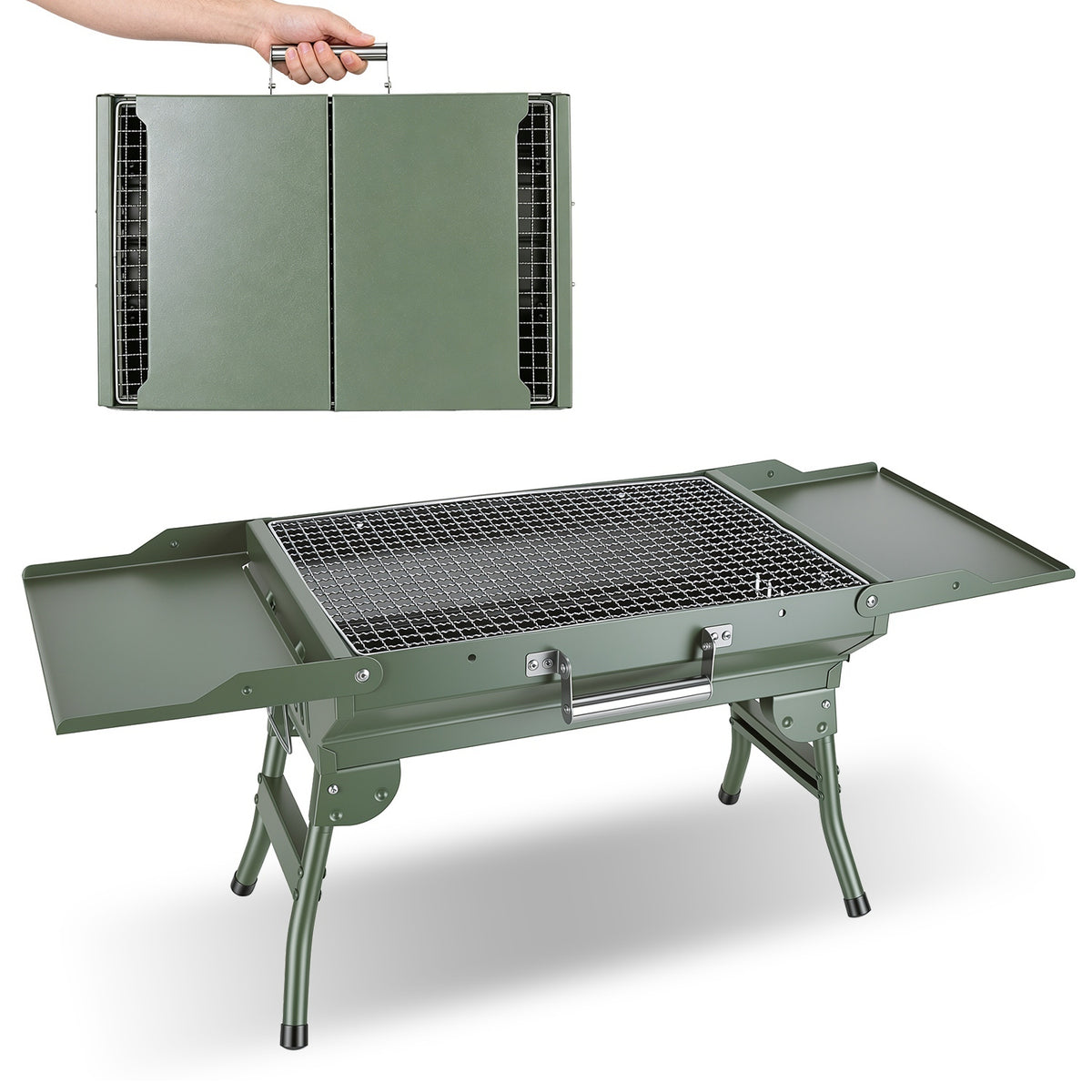 Foldable Charcoal Grill Portable BBQ Grill With Storage Shelf, Carry