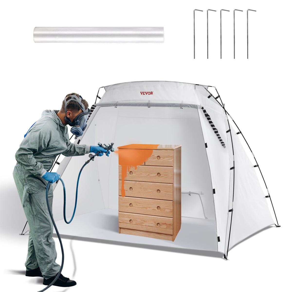 Vevor Portable Paint Booth, Larger Spray Paint Tent With Built-in Floor