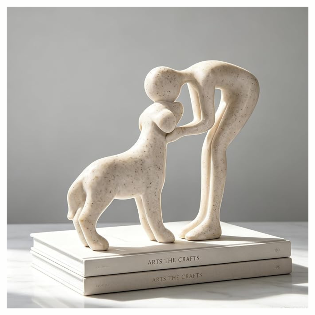 Abstract Person And Dog Head-to-head Figurine, Sandstone-style