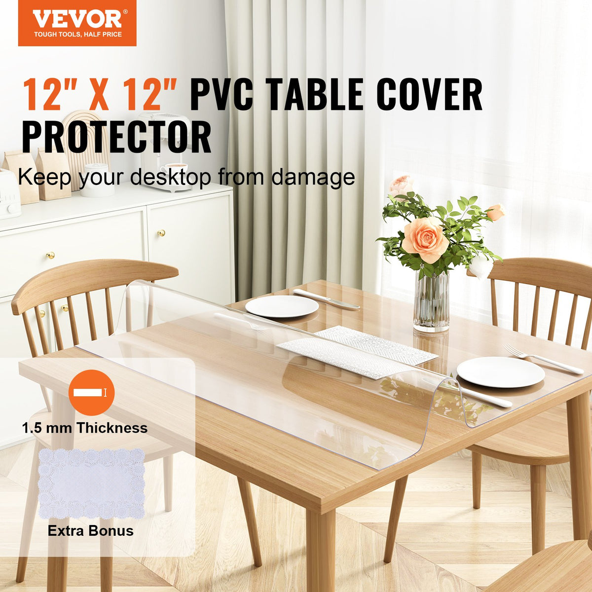 Clear Table Cover Protector, 12" X 12"/305 X 305 Mm Table Cover, 1.5 Mm