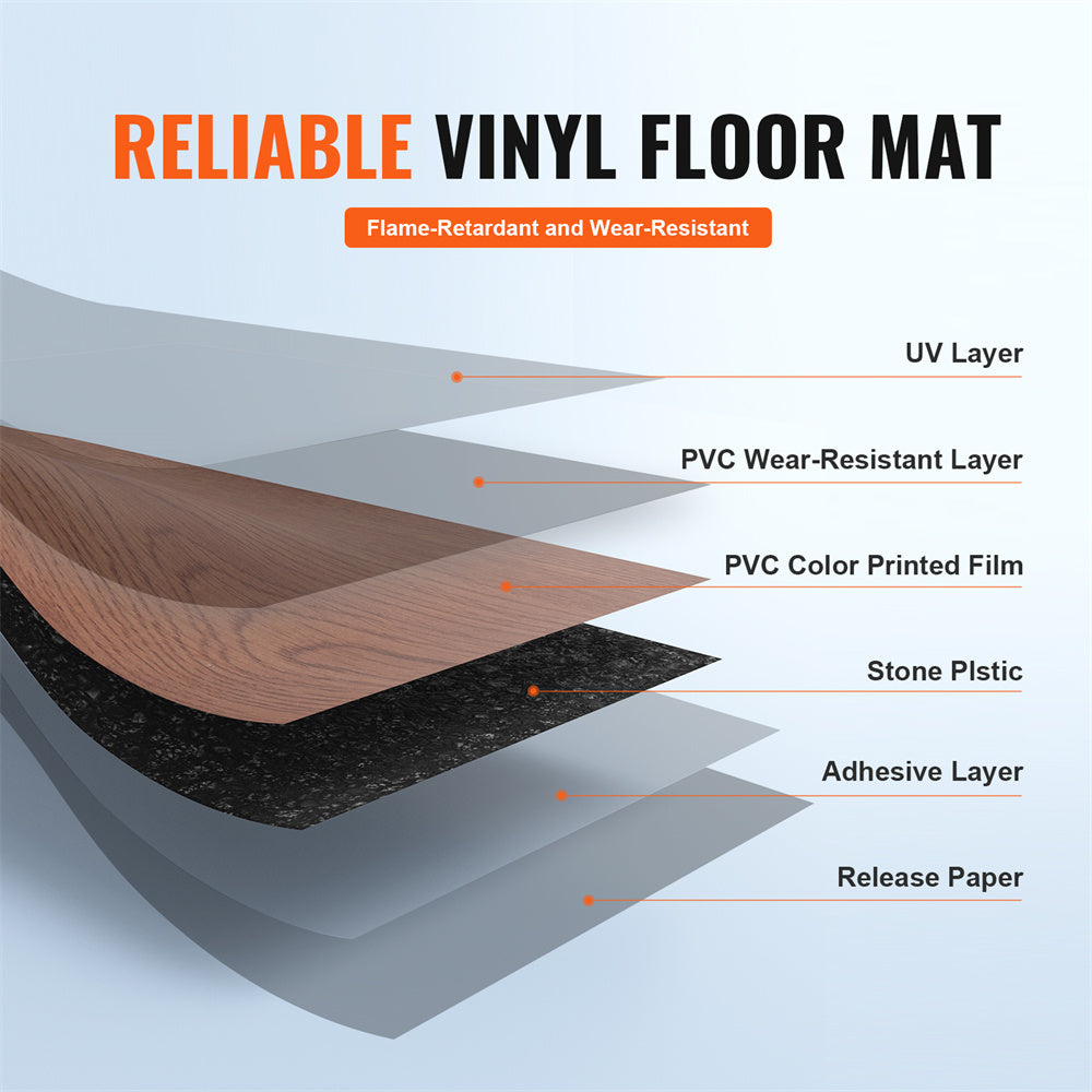 Vevor Self Adhesive Vinyl Floor Tiles 36 X 6 Inch, 36 Tiles 2.5mm Thick