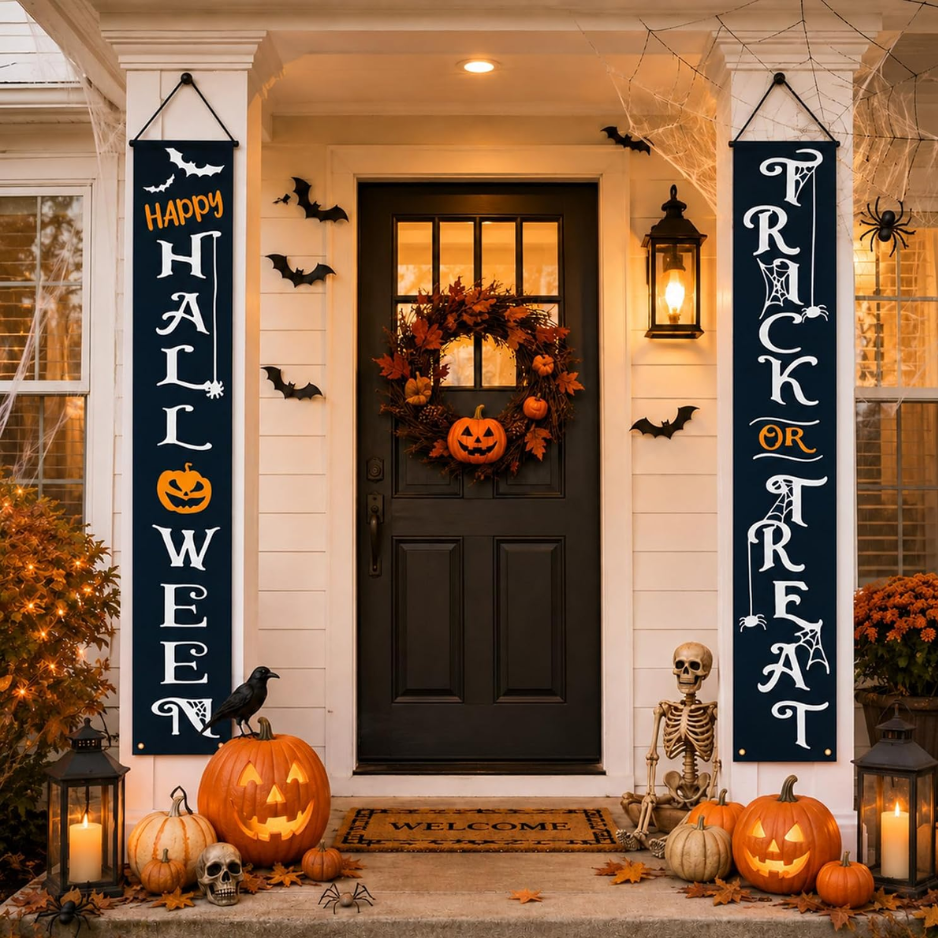 Halloween Porch Door Banner Decorations, Halloween Front Door Decor Sign