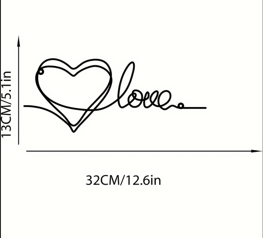 Metal Heart Love Shaped Wall Hanging Ornament Line Art Pendant Metal