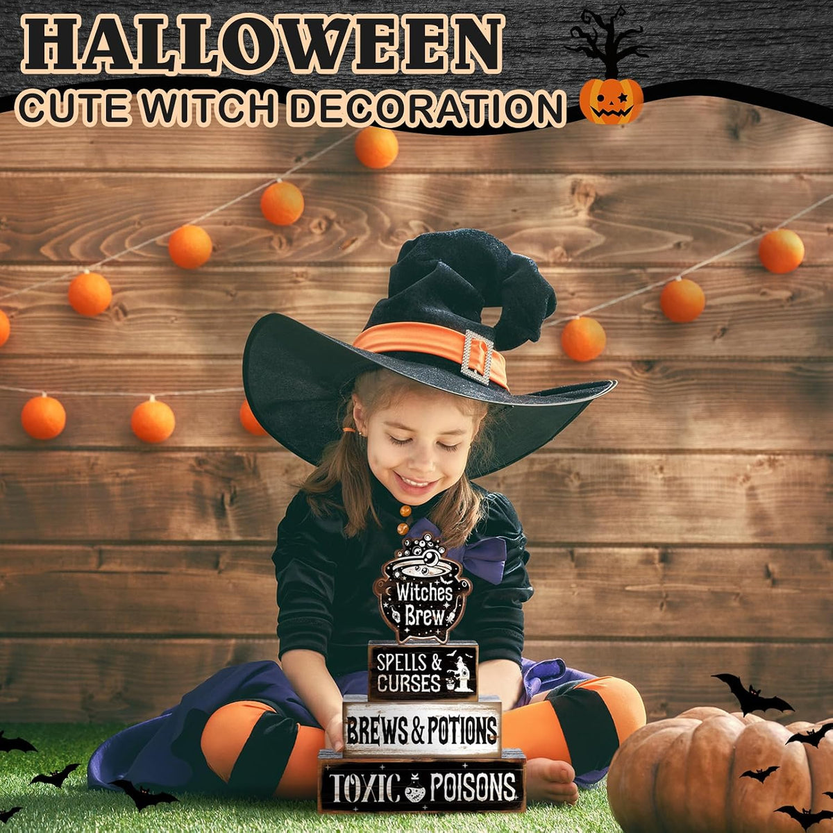 4 Pack Halloween Tiered Tray Decor, Witches Brew Tabletop Centerpiece