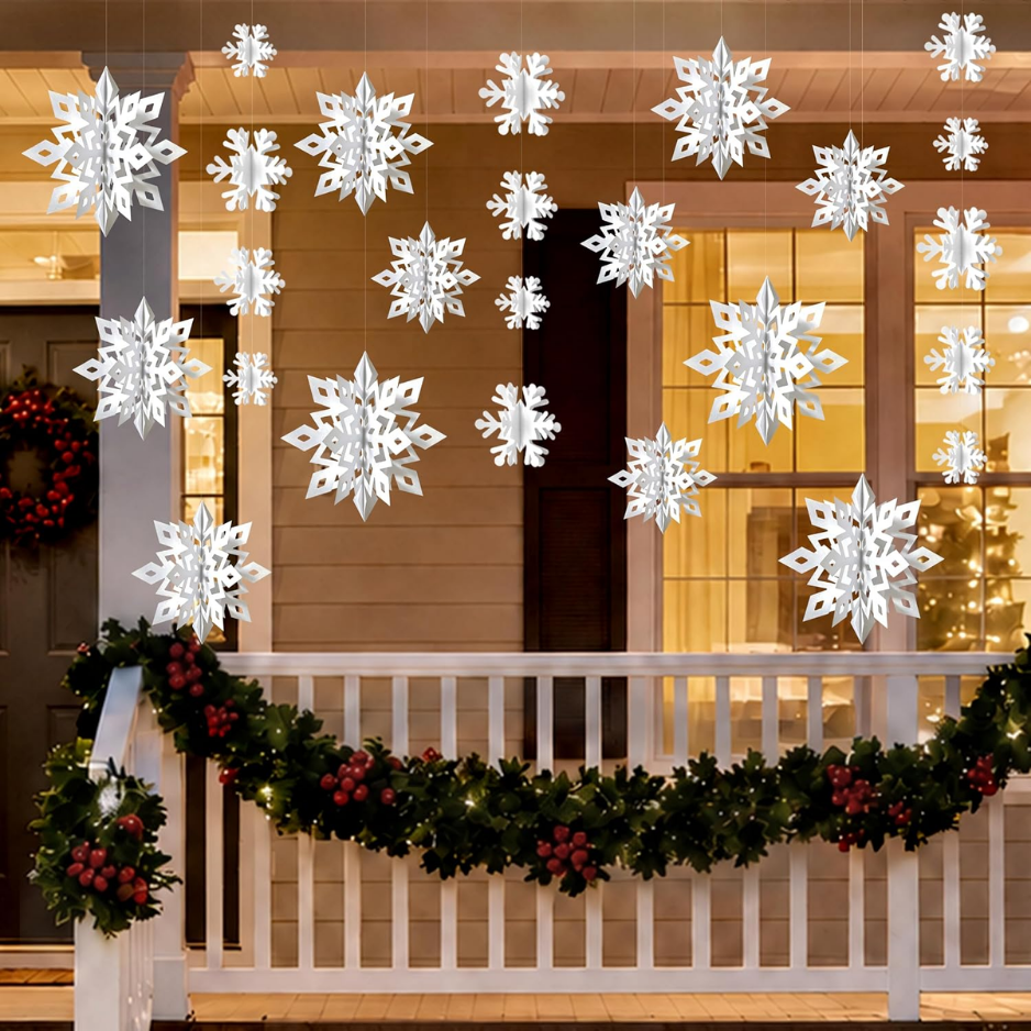 Decorations, Paper Christmas Hanging Decor Indoor, White, 14-Pc