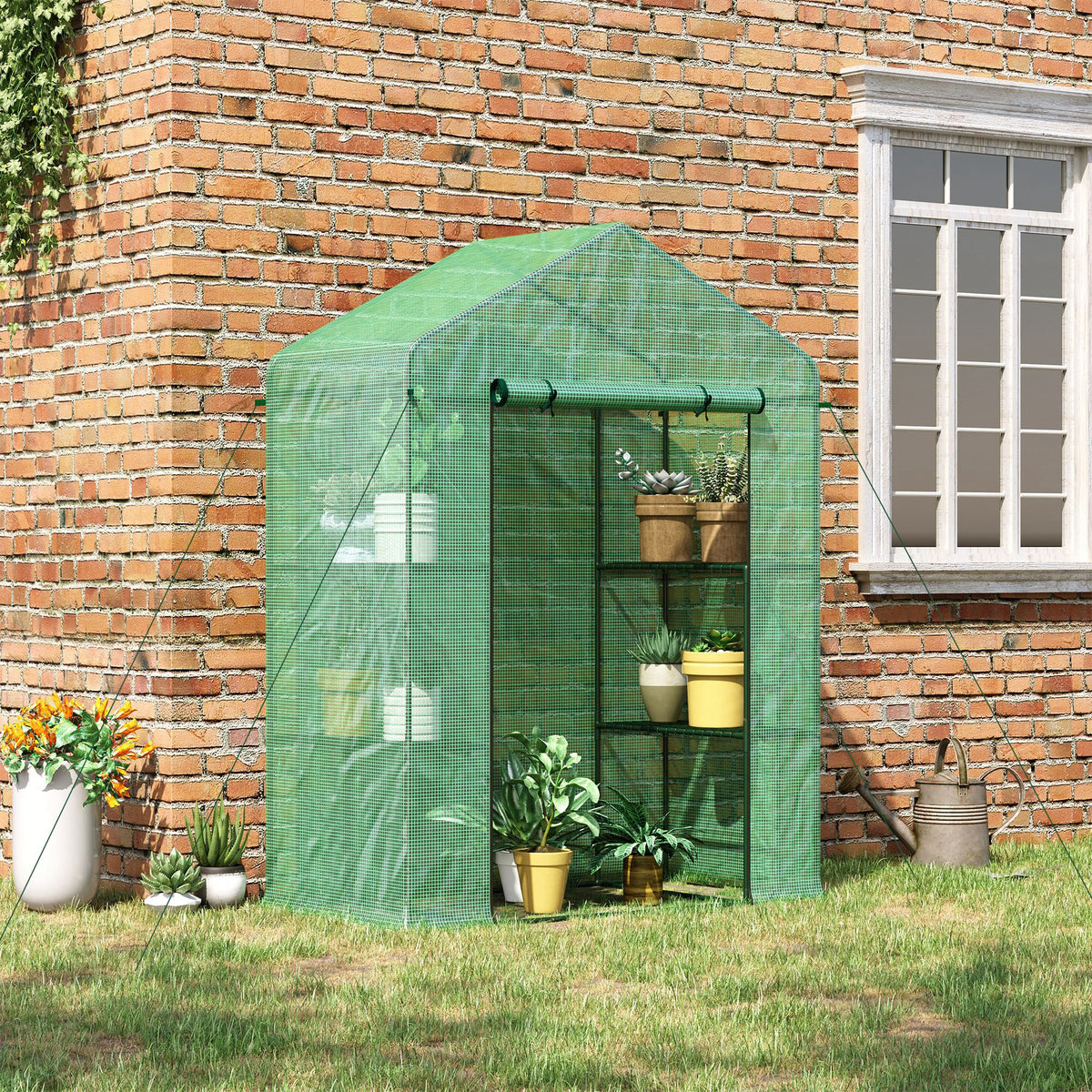 56" X 29" X 77" Walk-in Greenhouse, Garden House With 3 Tier Shleves