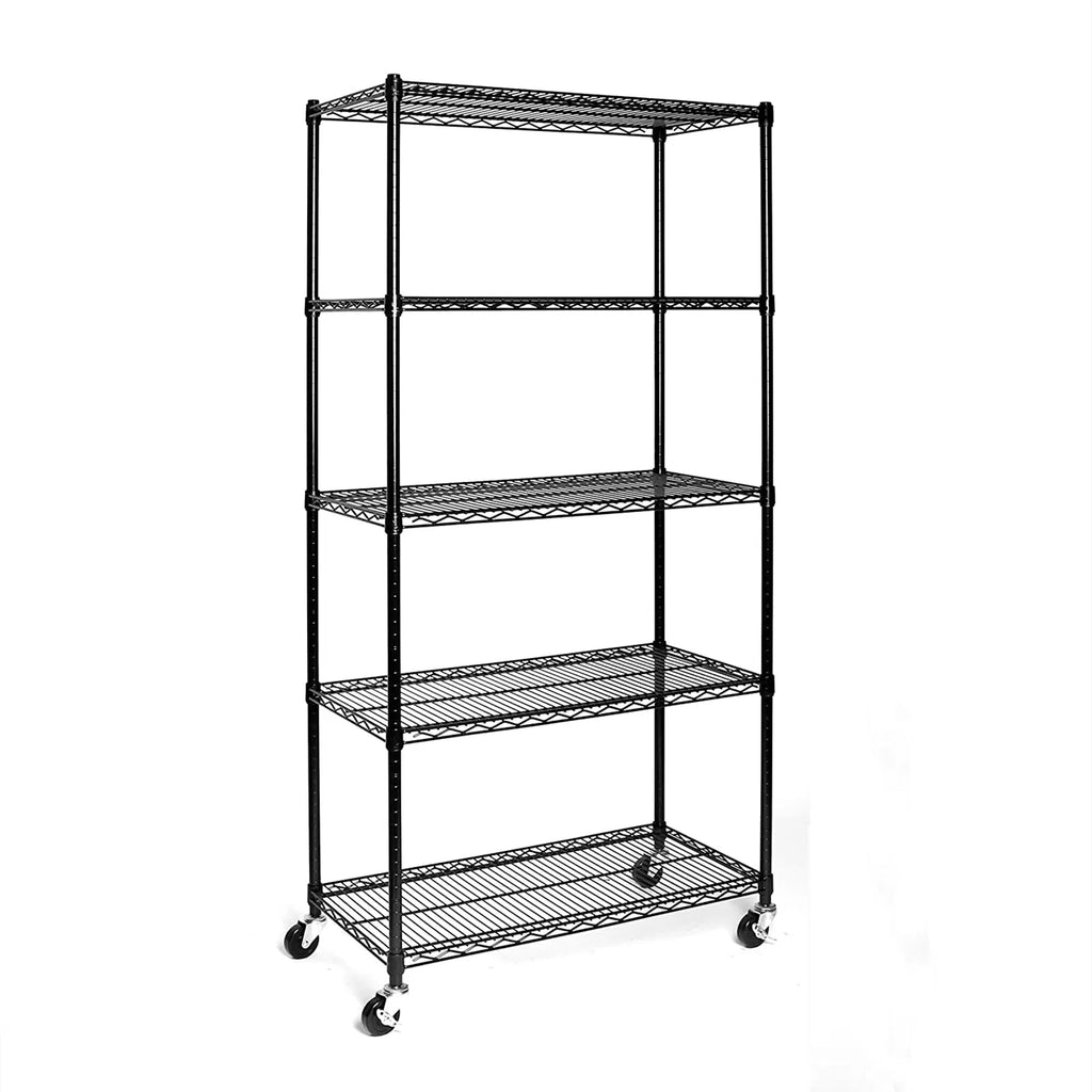 5-Tier Nsf-certified Steel Wire Shelving With Wheels Black