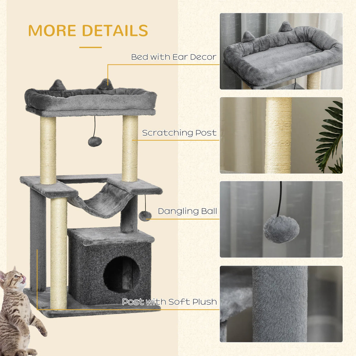 39.25'' Cat Tree Tower Multi-level Kitten House With Scratching Post