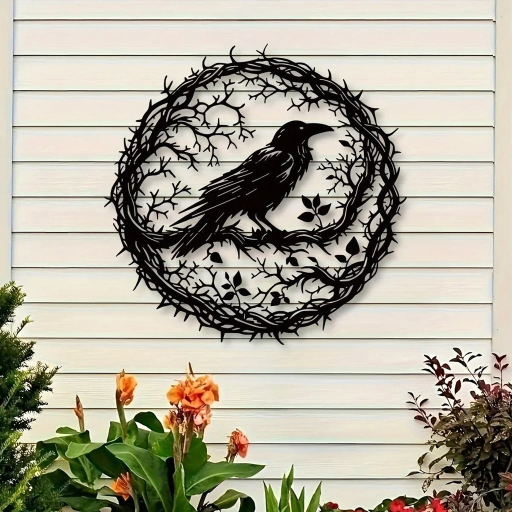 Gothic Black Metal Crow Wall Art - Vintage Industrial Iron Bird