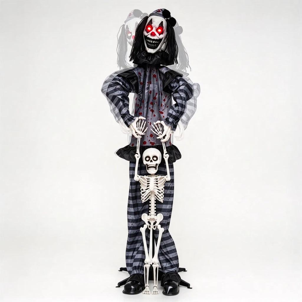 70" Life Size Animated Halloween Clown Prop With Lifted Skeleton