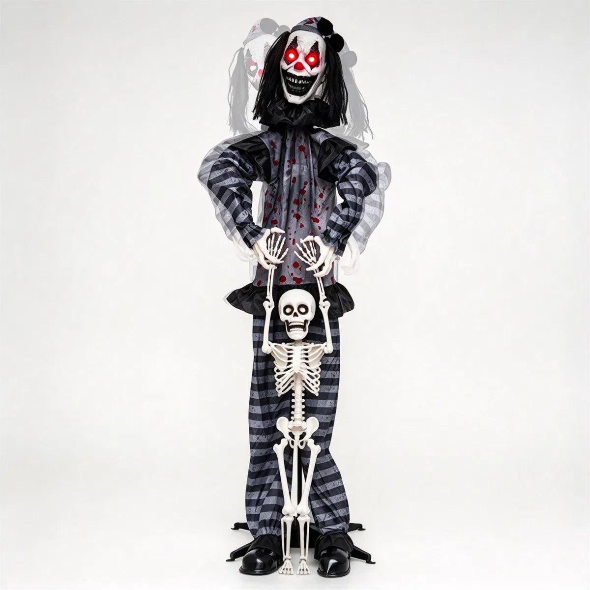 70" Life Size Animated Halloween Clown Prop With Lifted Skeleton