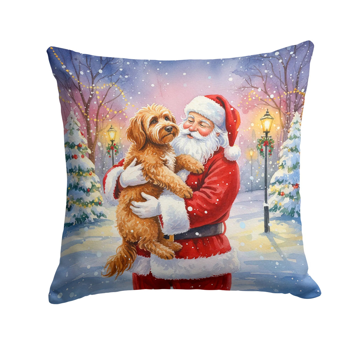 Labradoodle With Santa Claus Throw Pillow Decorative Indoor Outdoor