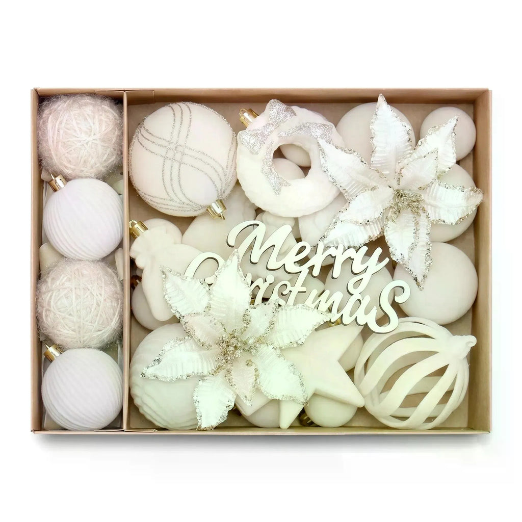 38-Piece Velvet Ornament Set with Poinsettias and Stars