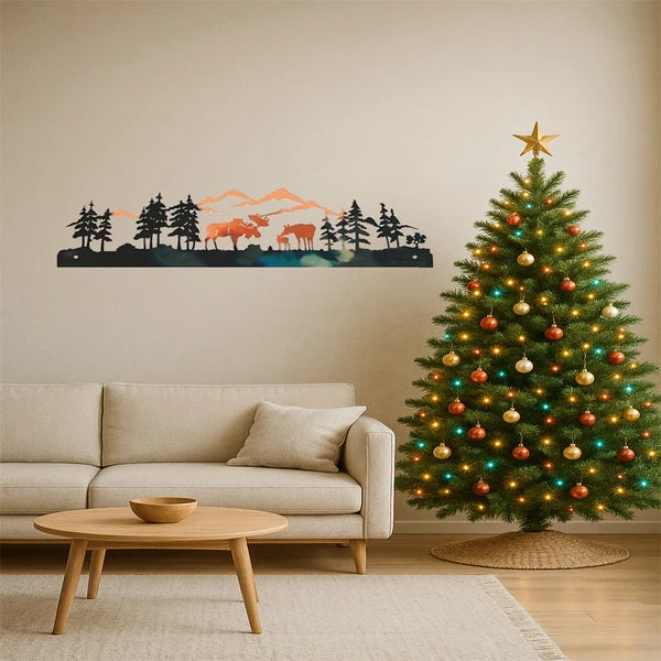Vintage Moose Winter Forest Christmas Tree Wall Art Iron Decor
