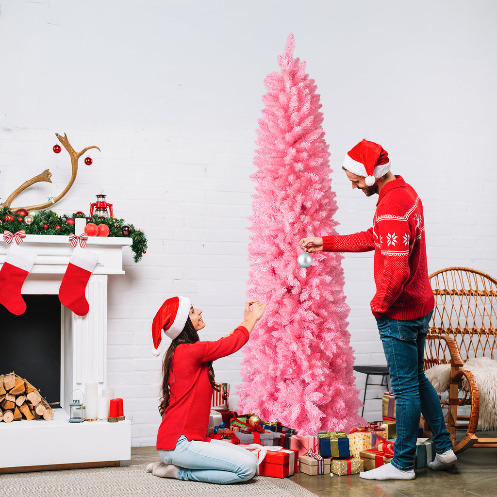 7.5 FT Hinged Christmas Tree, Artificial Pencil Christmas Tree, Unlit