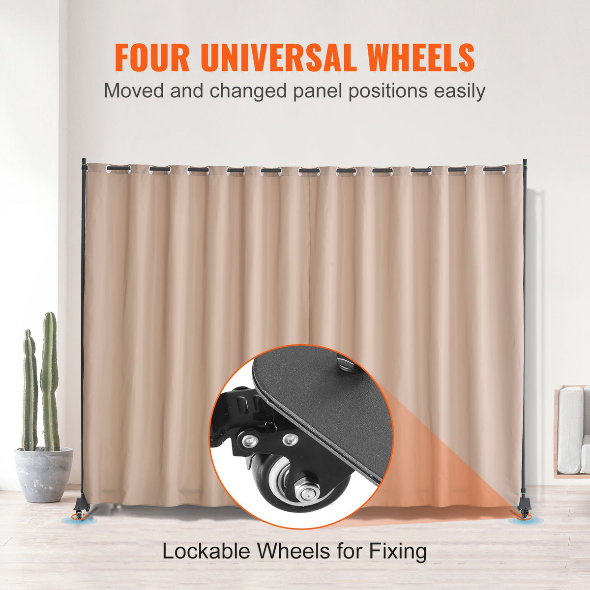 Room Divider, 96×120inch Portable Panel Room Divider With Wheels