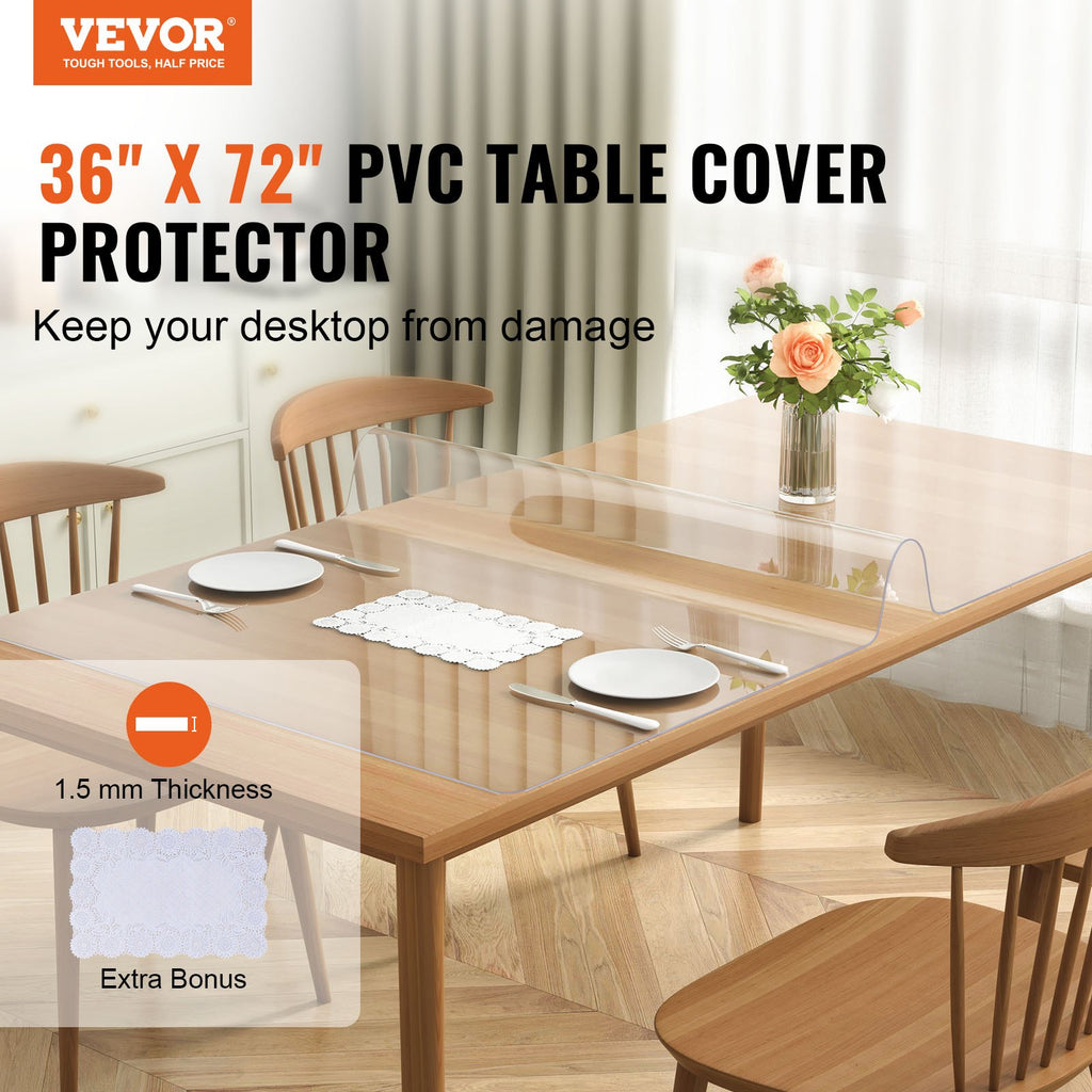 Vevor Clear Table Cover Protector, Table Cover, 1.5 Mm Thick PVC
