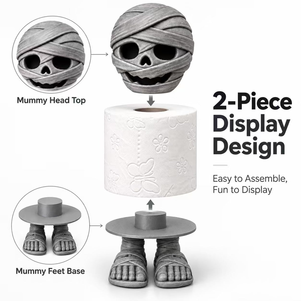 Halloween Mummy Toilet Paper Holder, 3D Printed Cute Mummy Bathroom